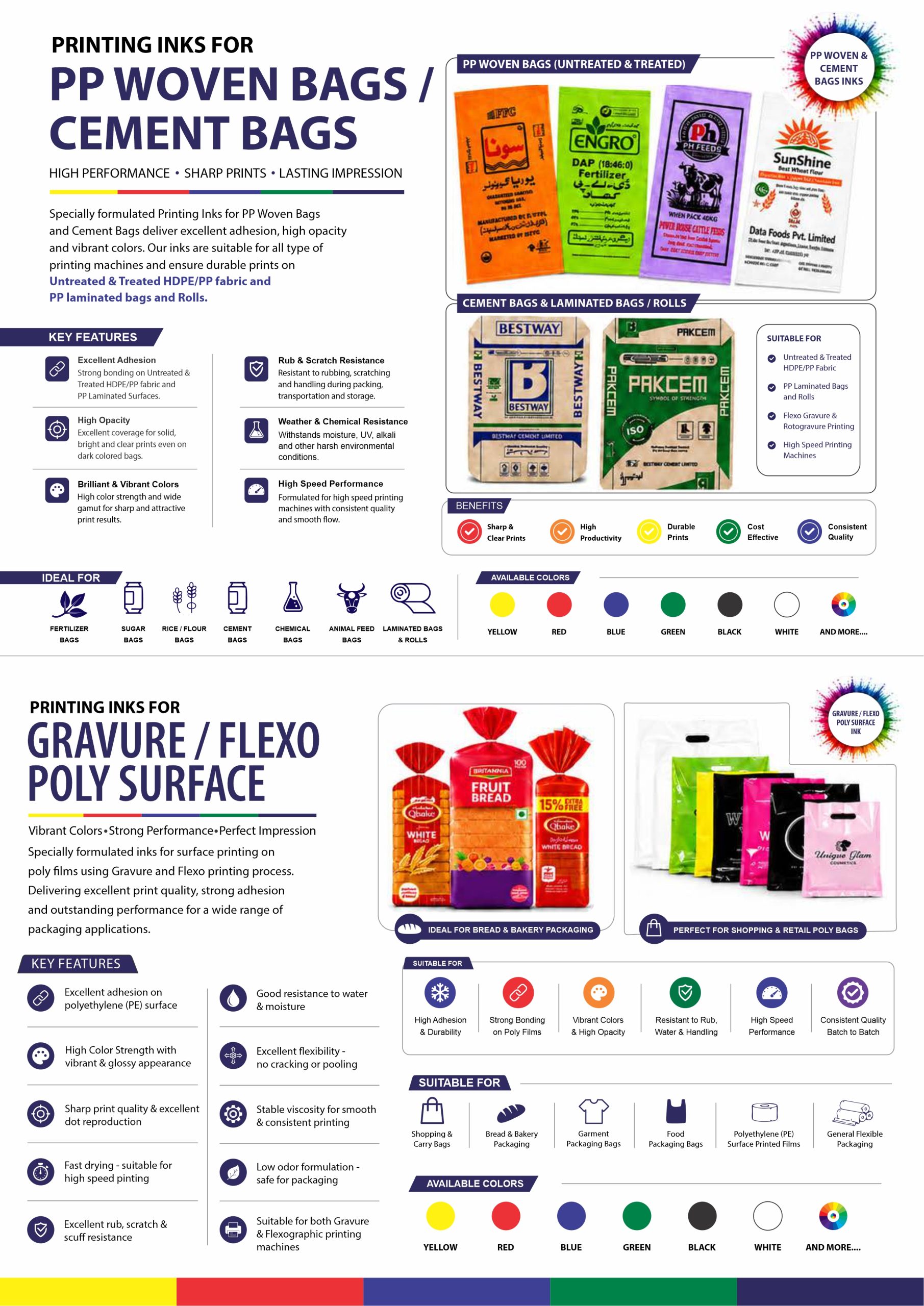 Flexo and Gravure printing inks for PP Bags and Shopping bags