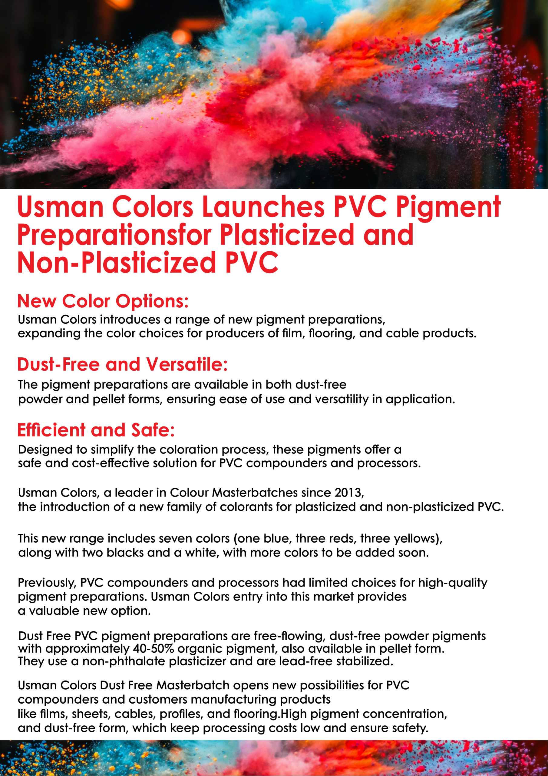 Usman Colors PVC and Dust-Free Masterbatches manufacturers in lahore pakistan